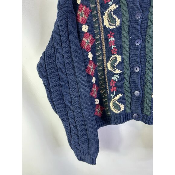 Vintage 90s Streetwear Grunge Cardigan Sweater Paisley Cable Knit Cropped - Picture 4 of 8